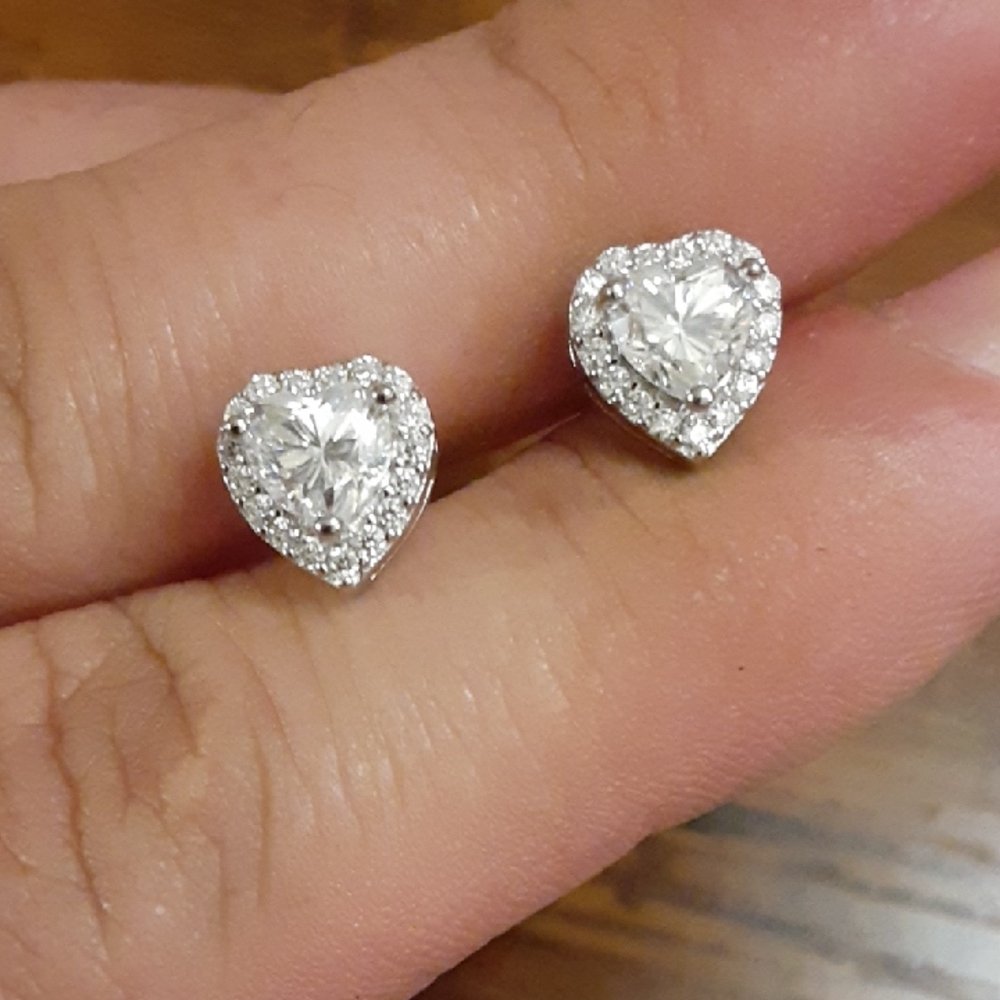 925 Silver Moissanite Heart Stud Earrings